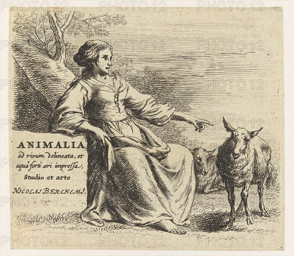 Incumbent shepherdess and two sheep, Nicolaes Pietersz. Berchem, 1646 - 1652