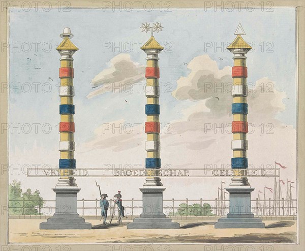 Liberty, Fraternity and Equality, decoration on the Hogesluis, 1795, A. Verkerk, Johannes Roelof Poster, 1795