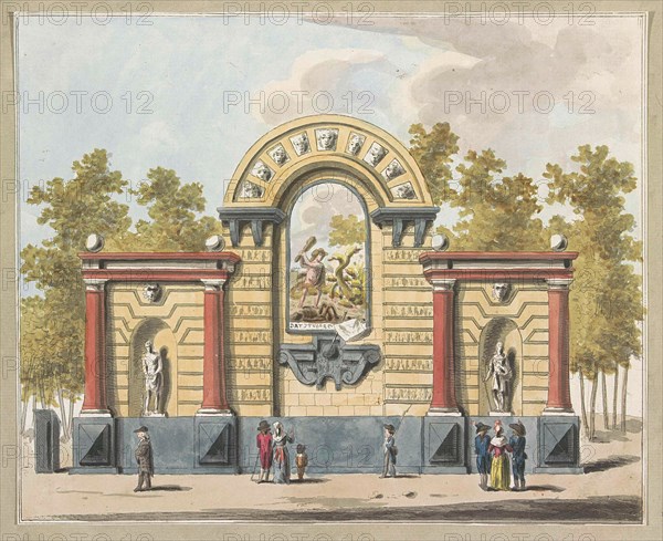 Destruction of the Aristocracy, decoration on the Western Market, 1795, A. Verkerk, Johannes Roelof Poster, 1795