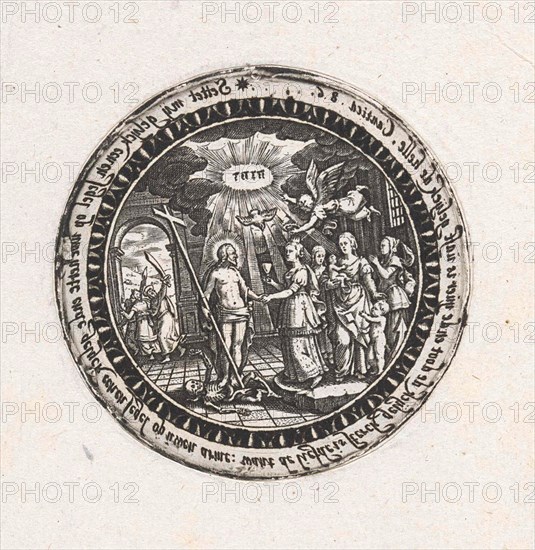 Medallion with a depiction of the marriage of Christ and his church, Dirck Strijcker, 1607 - 1677