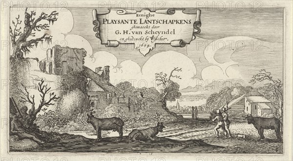 Title print of twelve landscapes with figures, Anonymous, Claes Jansz. Visscher (II), 1624