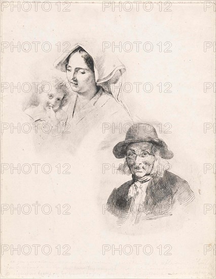 Woman with a child and old man, Louis Anthony Vintcent, 1822-1842