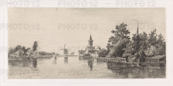 View of the Vecht at Nichtevecht, The Netherlands, print maker: Elias Stark, 7-aug-1887