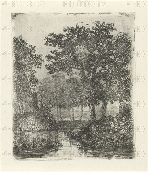 Wooded area with streams, Hermanus Jan Hendrik van Rijkelijkhuysen, 1823 - 1883