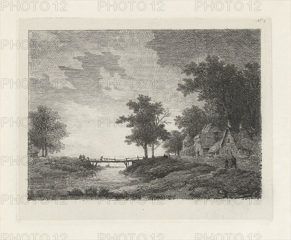 Landscape with Figures near a bridge, print maker: Remigius Adrianus Haanen, in or after 1849 - 1888