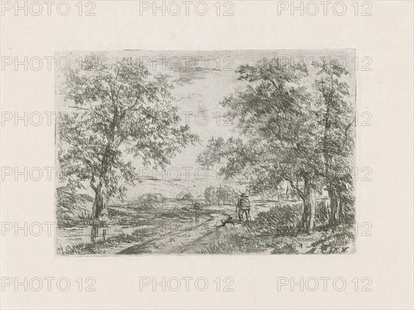 Landscape with walker, jhvr Cécile Dorothea Schuyl van der Does, 1810 - 1866