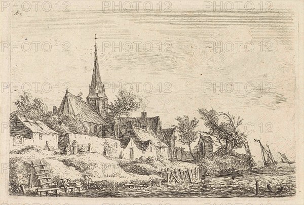 View of a village on the water, Anthonie Waterloo, Reinier & Josua Ottens, Pierre FranÃ§ois Basan, 1630 - 1663