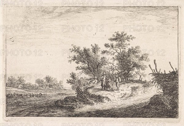 Four figures on an increase in a landscape, Anthonie Waterloo, Cornelis Danckerts (II), Reinier & Josua Ottens, 1630 - 1663