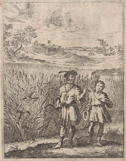 Fable of the lark and her boy, print maker: Dirk Stoop, John Ogilby, 1665