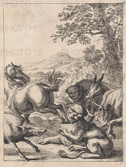 Fable of the old lion, Dirk Stoop, John Ogilby, 1665