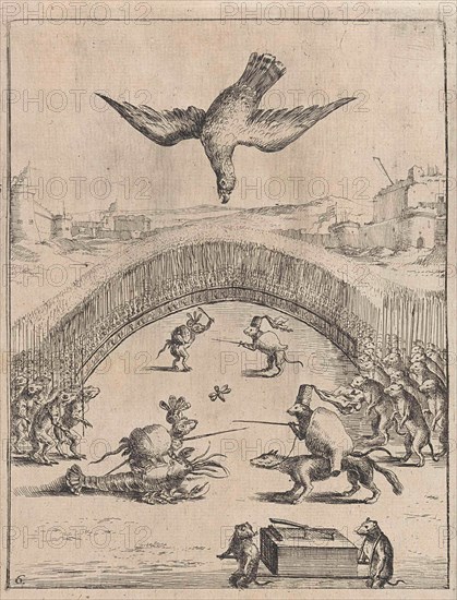 Battle of the frog and the mouse, print maker: Dirk Stoop, John Ogilby, 1665