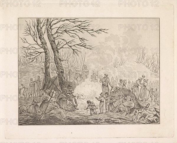 Cossack camp, Pieter Bartholomeusz. Barbiers, 1813, print maker