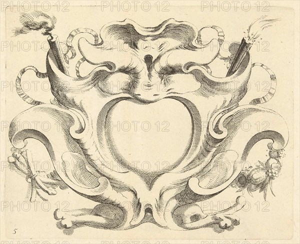 Broad lobe cartridge with heart-shaped compartment, Johannes Lutma (II), c. 1653 - c. 1655