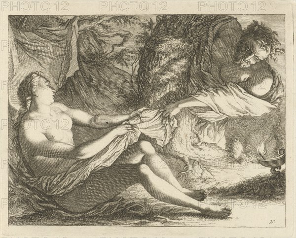 Satyr with a nymph, Arnold Houbraken, Anonymous, 1700 - 1750