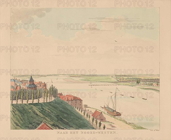 View of the Valkhof and Waal northwest of Nijmegen, The Netherlands, print maker: Derk Anthony van de Wart, 1815 - 1824