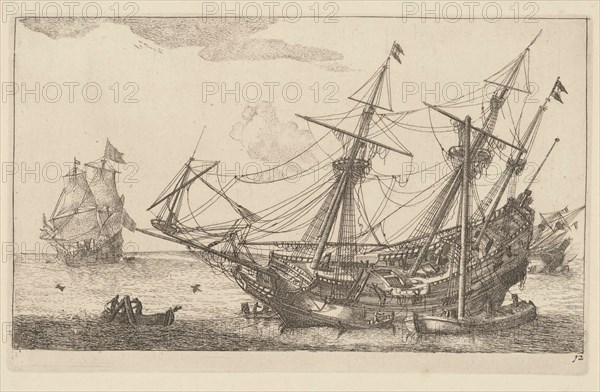 Repairs to the hull of a merchant ship, Anonymous, Reinier Nooms, 1652 - 1714