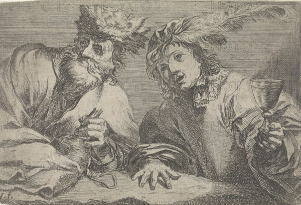 Old and young man at a table, Johann Liss, 1600 - 1629