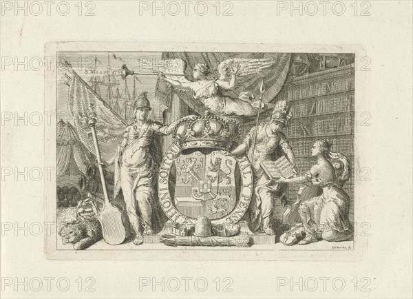 Allegory of the majority of William V, 1766, print maker: Cornelis van Noorde, 1766