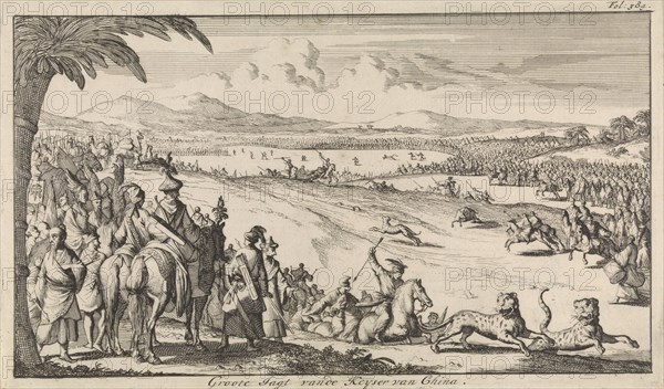 Hunting under the leadership of the Chinese emperor, China, Caspar Luyken, Engelbrecht Boucquet, 1698