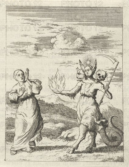 Personified soul meets Sin, Jan Luyken, Pieter Arentsz (II), 1678 - 1687