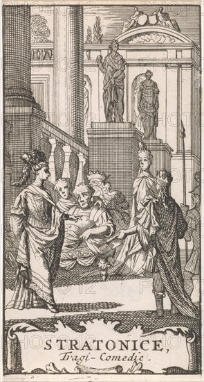 Title page for in Stratonice, P Quinault, Le Theatre, Volume I, 1697, Caspar Luyken, Antoine Schelte, 1697