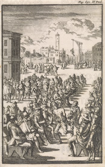 Barbier Philippo Martioli tortured in front of his peers, Jan Luyken, Janssonius van Waesberge, weduwe Steven Swart, 1697