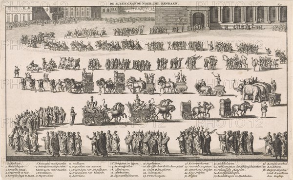 Festive procession towards the Roman amphitheater, Jan Luyken, FranÃ§ois Halma, Willem van de Water, 1697