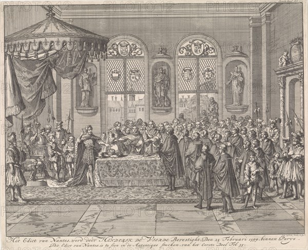 Confirmation of the Edict of Nantes by Henry IV in Paris, 1599, France, Jan Luyken, 1696