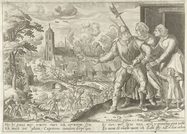 The farmer captain is prevented from fighting, ca 1600, Floris Balthasarsz. van Berckenrode, Johannes Covens and Cornelis Mortier, 1720 - 1772