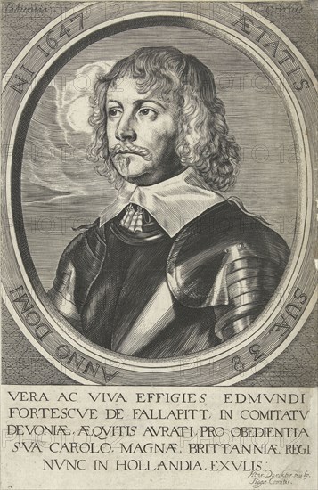 Portrait of Edmund Fortescue at the age of 38 in oval, Hendrick Danckerts, 1647