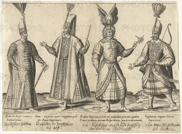 Dress of Ottoman soldiers around 1580, Abraham de Bruyn, Joos de Bosscher, 1581