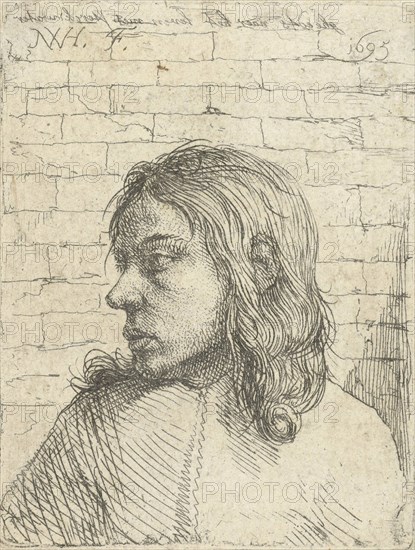 Bust of a young man, left, print maker: Nicolaes van Haeften, 1695