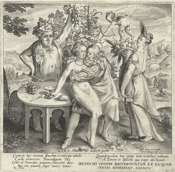 Man nurtures love with wine and bread, print maker: Nicolaes de Bruyn, Assuerus van Londerseel, 1581 - 1656