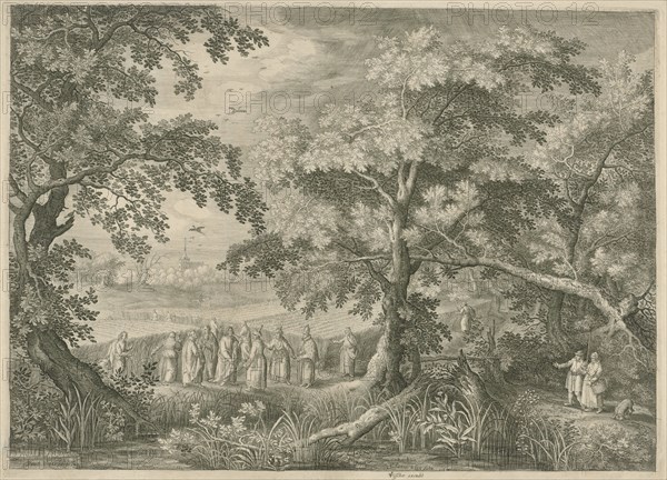 Landscape with Christ and the disciples in the cornfield, print maker: Jan van Londerseel, David Vinckboons, Claes Jansz. Visscher II, 1601 - 1652