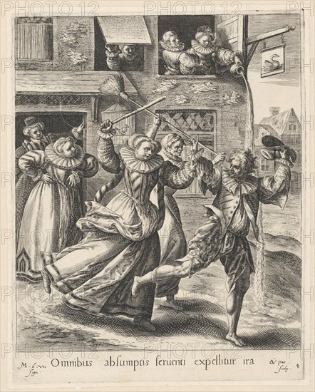 The prodigal son chased by the whores, Crispijn van de Passe (I), 1580 - 1588
