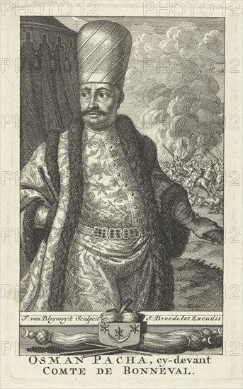 Portrait of Osman Pascha as General of Turkish troops. Francois van Bleyswijck, Johannes Broedelet, 1681 - 1746