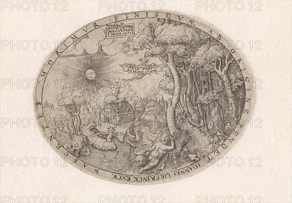 Boy with a skull and hourglass in a landscape, Paulus van Wtewael, Hans Liefrinck (II), 1570