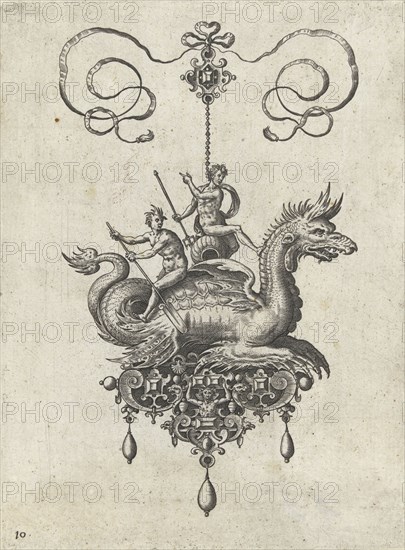 Pendant with dragon, print maker: Adriaen Collaert, Hans Collaert I, Philips Galle, 1582