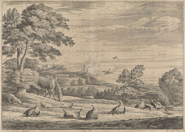 Landscape with pheasant and snipe, Johannes Kip, Edward Cooper, 1662 - 1722