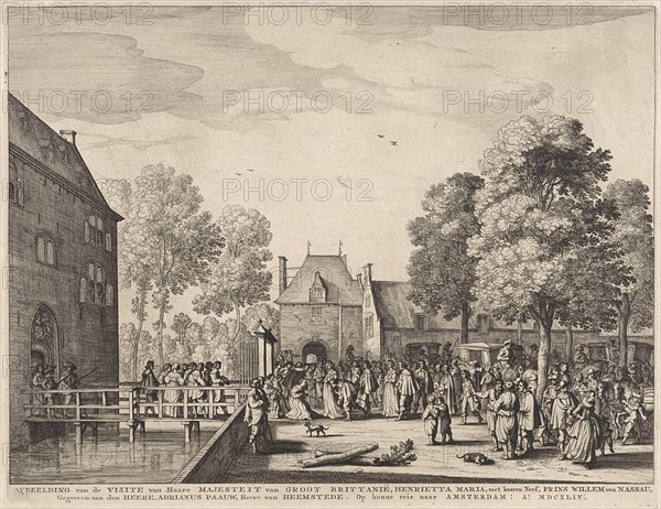 Visit of Queen Henrietta Maria to Adriaen Peacock on the Slot Heemstede, 1642, Anonymous, Claes Jansz. Visscher (II), 1642