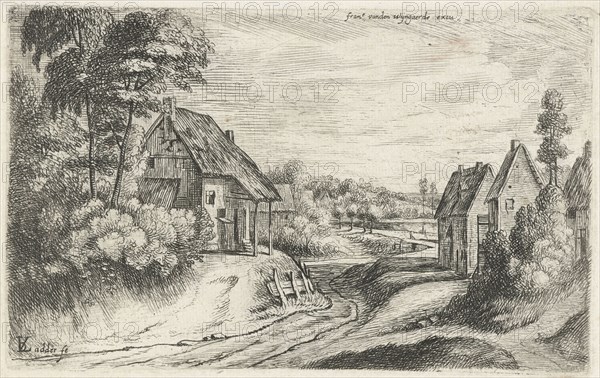 Landscape with two farms along a road, Lodewijk de Vadder, 1615 - 1655