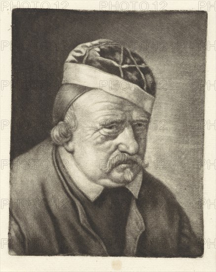 Bust of a man with a hat, print maker: Michiel van Musscher, Adriaen van Ostade possibly, 1655 - 1705