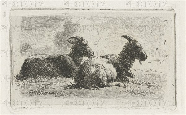 Two reclining goats, Simon van den Berg, 1822-1899