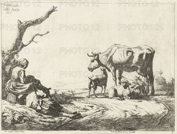 Shepherd and shepherdess with cattle, Adriaen van de Velde, 1653