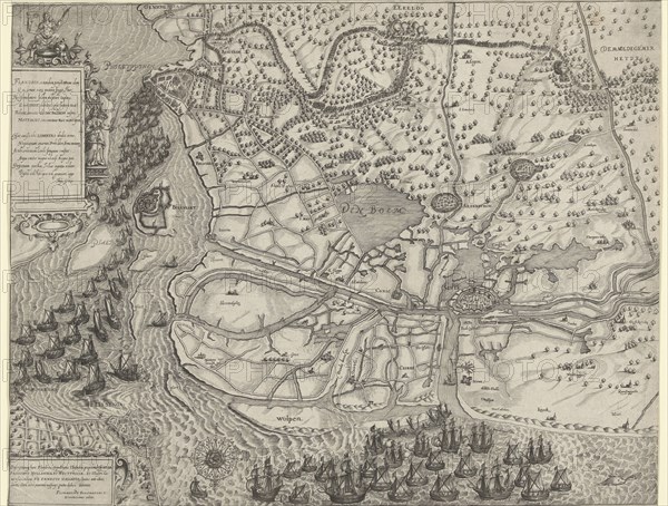 Tour of the army of Maurice to Ostend (left leaf), 1600, Floris Balthasarsz. van Berckenrode, 1600 - 1601