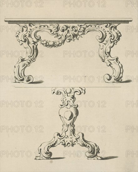 Console table and table leg in auricular style, print maker: Pieter Hendricksz. Schut, Gerbrand van den Eeckhout, Nicolaes Visscher I, 1655