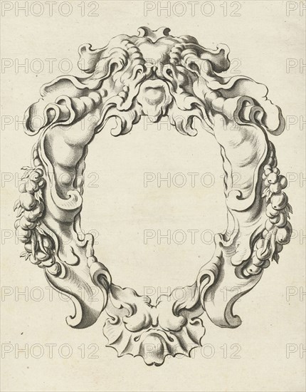 Cartouche with lobe ornament with garlands, Pieter Hendricksz. Schut, Gerbrand van den Eeckhout, Nicolaes Visscher (I), 1655