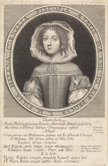 Elena Lucrezia Cornaro Piscopia Portrait, Pieter van Schuppen, Pierre Lombard, Luigi Gradenigo, 1668-1702