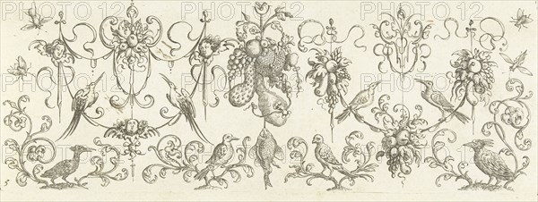 Garlands with fruits and cherubs, print maker: Henry Le Roy attributed to, Michiel le Blon, Anonymous, after 1611 - c. 1656