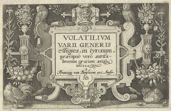 Title cartouche with ornaments and birds, Nicolaes de Bruyn, 1594